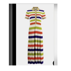 Gucci Womens Striped Collared Button Pleated Knit Midi Dress 100% Cotton Size S
