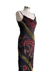 Vintage Y2K Sue Wong Silk Floral Burnout Velvet Cowl Neck Beaded Dress Size 4