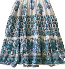 Bella Tu Midi Dress Size Small White Blue Floral Tribal Embroidery Mirror Beads