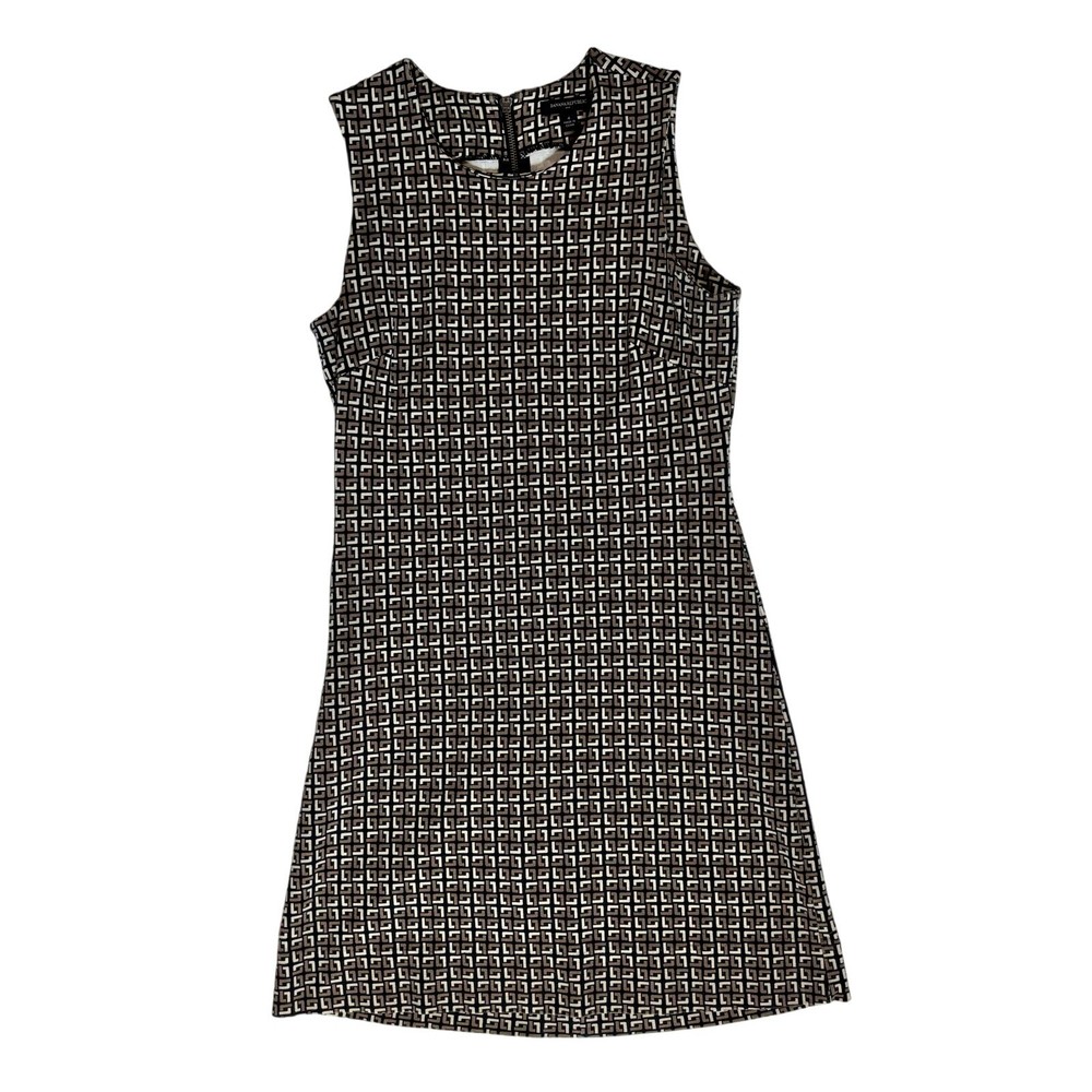 Banana Republic Mini Dress 4 Black Brown White Geo Print Bodycon Sleeveless Work