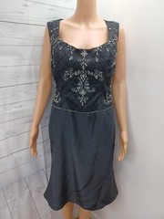 Black Cocktail Dress Fit & Flare Beaded Top Sleeveless Sz M