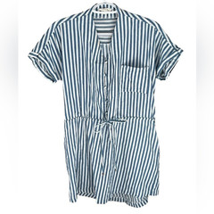Cotton‎ Bleu Striped Button Down Tie Waist Dress Women’s Size Small
