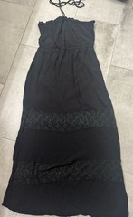 Love Tree Black Solid Halter Strappy Lace Trim Sleeveless Maxi Dress Size S