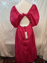 Minkpink $165 Yasamin Tiered Maxi Cotton Dress NEW Revolve Raspberry Pink L