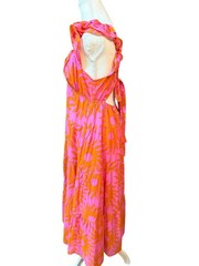J.Marie Mara Ruffle Strap Tie Back Midi Dress Pink Orange Sun Print Tiered Size