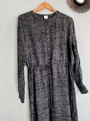 HUSK Australia Grey/ Green Pattern Layering Shirt Dress Drawstring Fits Uk 12