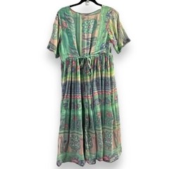 LaCera Boho Maxi Dress Flowy Pastel Paisley Floral Hippie Nepal Artsy Medium