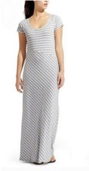 Athleta Makai Grey White Stripe Stretchy Jersey Knit Maxi Dress Size L #U597