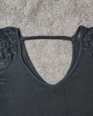 Black American Eagle Outfitters Long Sleeve Dress Lace Shoulders V-Neck Viscose
