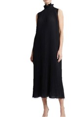 MARINA RINALDI BLACK FLOWY MIDI DRESS PLEATED PANEL FRONT / BACK US-20 NWT $955