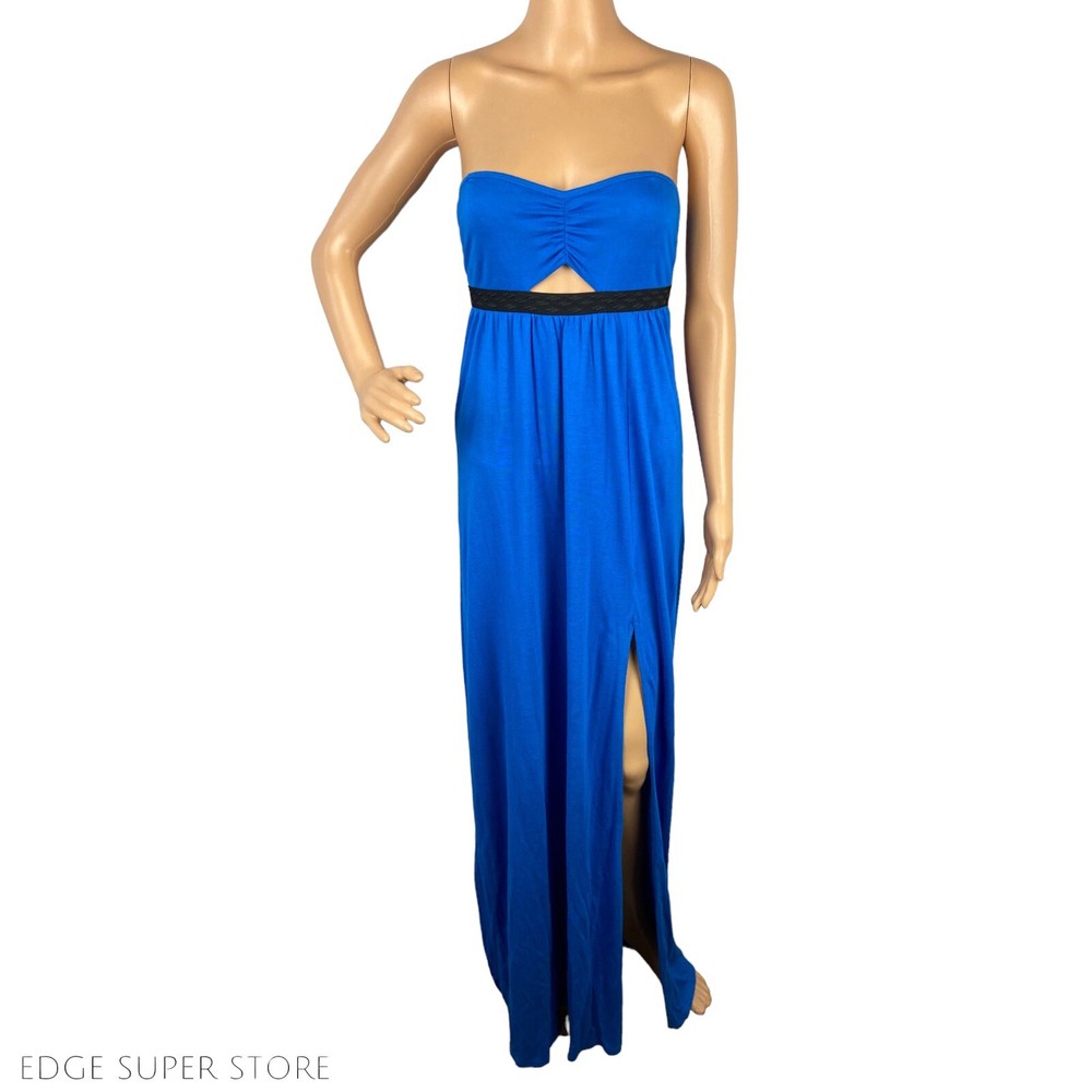 Urban Outfitters Silence Noise Blue Black Maxi Long Strapless Dress Size Small