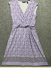 LANDS&rsquo; END Medium Lavender Paisley Twist Front Fit & Flare Dress Sleeveless