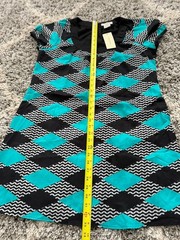 Vertigo Paris Women’s Dress Black White Teal Argyle Diamond Size M