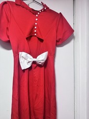 SHEIN Red Mock Neck Puff Sleeve Cut-Out Back Mini Dress Bow/Button Size S