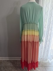 VICI Collection Wavelength Rainbow Tiered Ruffle Maxi Dress Size L
