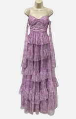 Say Yes Women&rsquo;s Juniors Purple Floral-Print Off-The-Shoulder Gown Dress Size 1/2