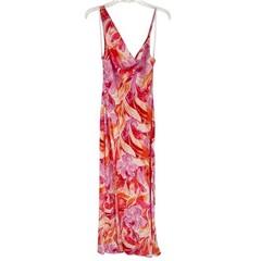 NEXT/UP Asymmetric Strap Watercolor Floral Slit Slip Maxi Formal Dress Sz 11/12
