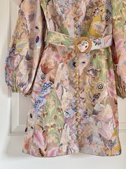 NWOT $950 Zimmermann Illustration Buttoned Belted Floral Linen Mini Dress AU3 L