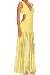 Sunfere Ribbed Pointelle Cutout Bright Yellow Maxi Dress Size S Resortwear BOHO