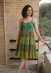 Silk Patchwork, summer Boho dresses woman clothing , short beach wear PWD1009