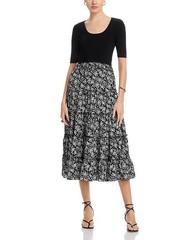 T Tahari Elbow Sleeve Scoop Neck Ribbed Dress Women&rsquo;s M Black/White Pullover