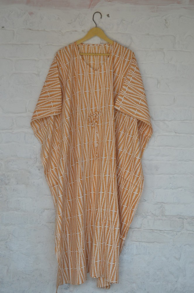 100% TARRIF FREE✅0% CHARGE 100%Cotton Jaipur Hand Print Long Kaftan Dress KF-51