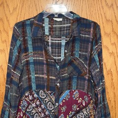 ODDI ODDY Boho Shirt Dress Fringe Mixed Materials Midi Size L Whimsy