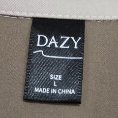 Dazy Tan Beige Contrast Collar Midi Shirt Dress Size L Long Sleeve Rayon Blend