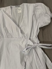 Velvet Torch Short Puff Sleeve Mini Wrap Womens Dress In White M NWT