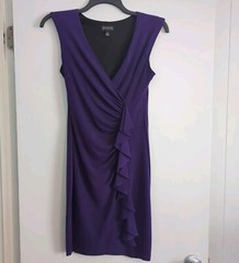 Enfocus Studios Purple Solid Sleeveless Lined Slimming Ocassion DRESS Size 4