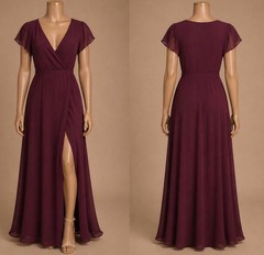 Lulus Lost in the Moment Maxi Dress Women Small Burgundy Lined Cap Sleeve V-Neck