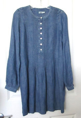 Faherty Womens Indigo Blue Tencel Linen Pintuck Long Sleeve Shift Dress Size XS