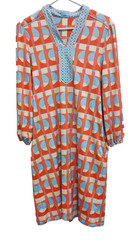 J. McLaughin Womens Midi Dress Small Orange Abstract Catalina Cloth 3/4 Sleeve