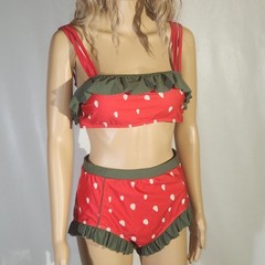 RETRO STAGE SIZE L RED 1950S RUFFLE STRAWBERRY BIKINI NEW WITH TAG SWIMSUIT CUTE