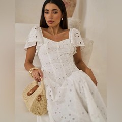 NWT Size 1X – Extro&Vert Ada Flutter-Sleeve Broderie Midi Dress (NWT US$ 123)