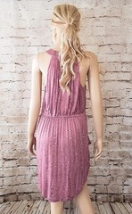 BCBGeneration Draped Pockets Sun Dress Pink Grey Dot Dash Stretch Keyhole Back M