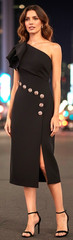 Acler Lynch Black One Shoulder Button Detail Midi Dress AU10/US6 EUC
