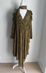 Akira Forever Lusting Yellow Leopard Maxi Dress Tie Neck Women’s Small NEW