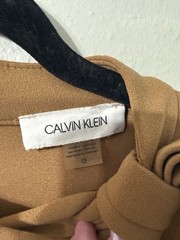 Calvin Klein Brown Solid Shift Knee-Length High Neck Bow Back Zip Dress 12