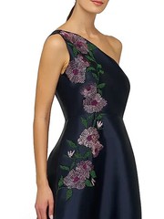 Kay Unger Midnight Blue Giada Embellished One-Shoulder A-Line Gown Size 10 $398
