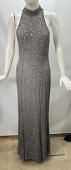 Creative Creations Beaded Silk Gown Dress Gray Sleeveless Long Sz Like S Heavy
