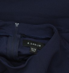 B. Darlin Short Sleeve Mockneck Fit Flare Faux Pocket Mini Dress Navy Blue 13/14