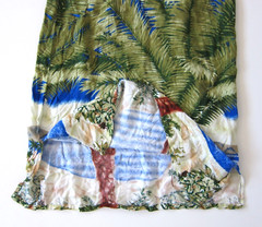 Vintage In Gear 100% Rayon Blue Green Palm Tree Floral Tank Slip Sun Dress Small