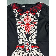 London Times Size 14 Sheath Dress Black Red White Abstract Floral Damask Print