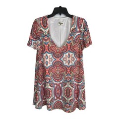 Show Me Your MuMu Womens Dress or Tunic Adult Size Small Peach Teal V Neck Lined
