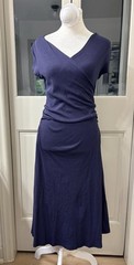 OGL Stretch Cotton Surplice Wrap Dress Size Small Navy Midi Viscose
