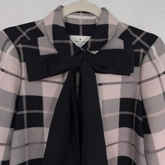 Kate Spade Woodland Plaid Griffin Dress Womens 0 Preppy Bow Tie Button Front