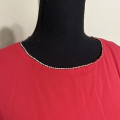 Marina Flutter Sleeve Cascade Ruffle Dress Sz 4 Rhinestone Neck Cherry Red NEW