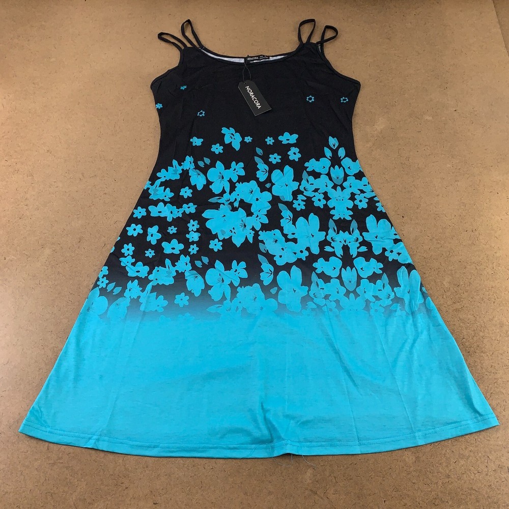Noracora Women&rsquo;s Size Small Black Blue Floral Sleeveless A Line Tank Dress NWT