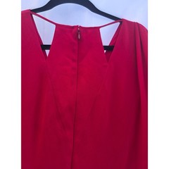 Halston RED Asymmetrical Draped Cape Sleeve Cocktail Dress 12 SGE153031